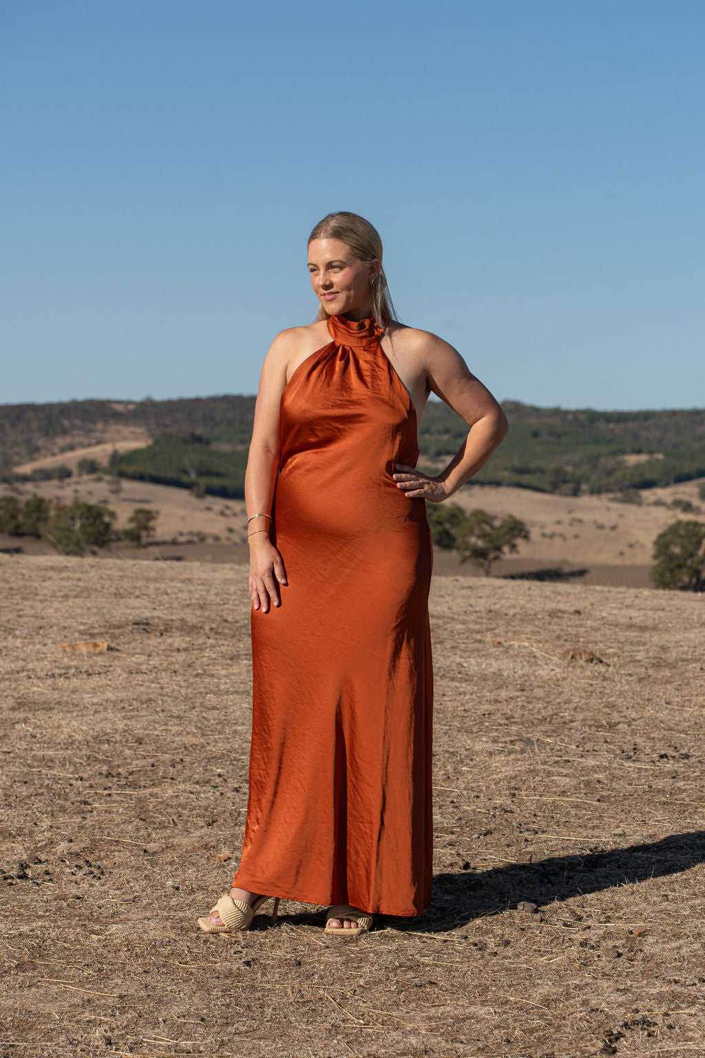 zephyr halter maxi dress rust Zephyr Halter Maxi Dress Rust