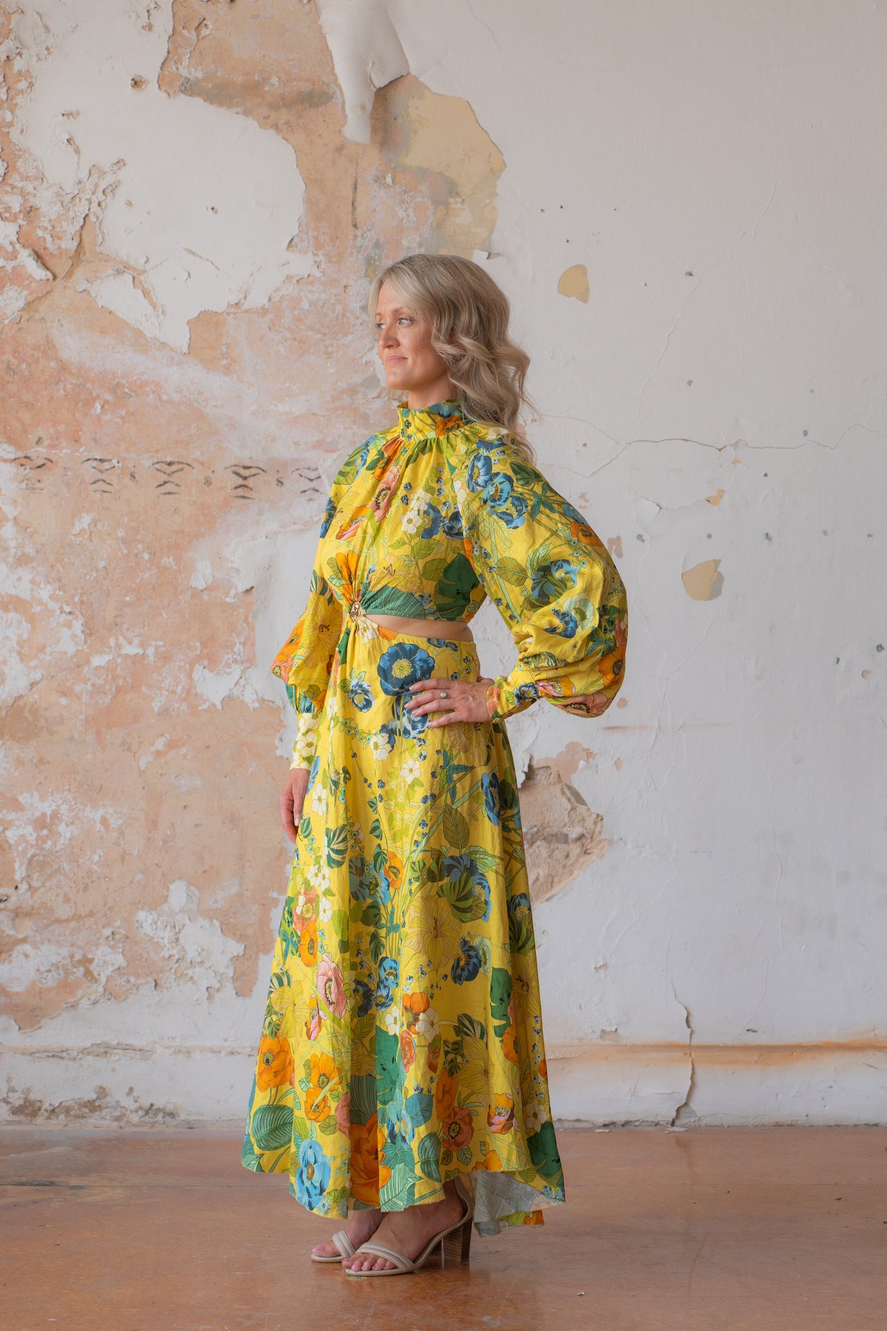 Alemais Cresida Midi dress Size 10 yellow Long sleeve