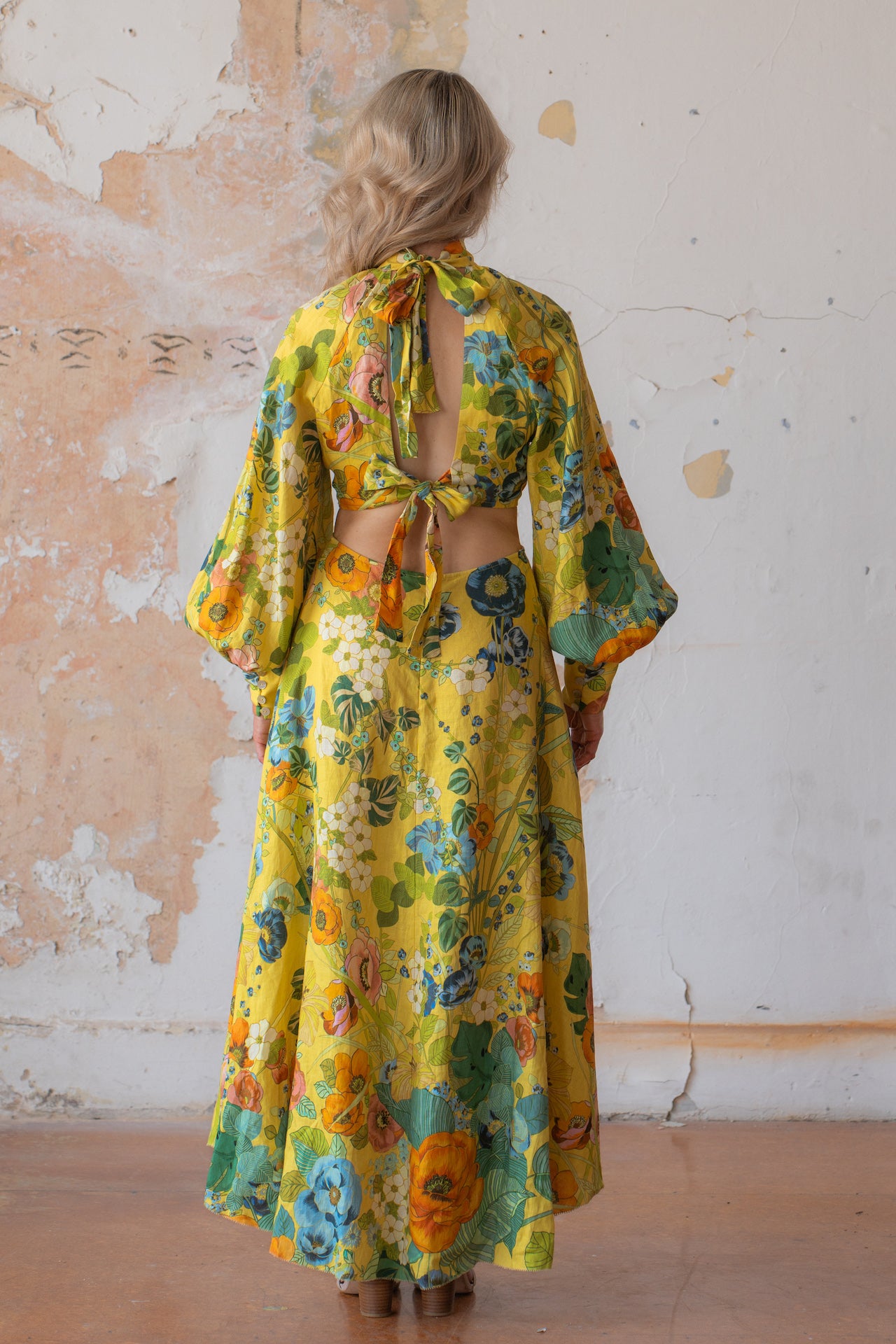 Alemais Cresida Midi dress Size 10 yellow Long sleeve