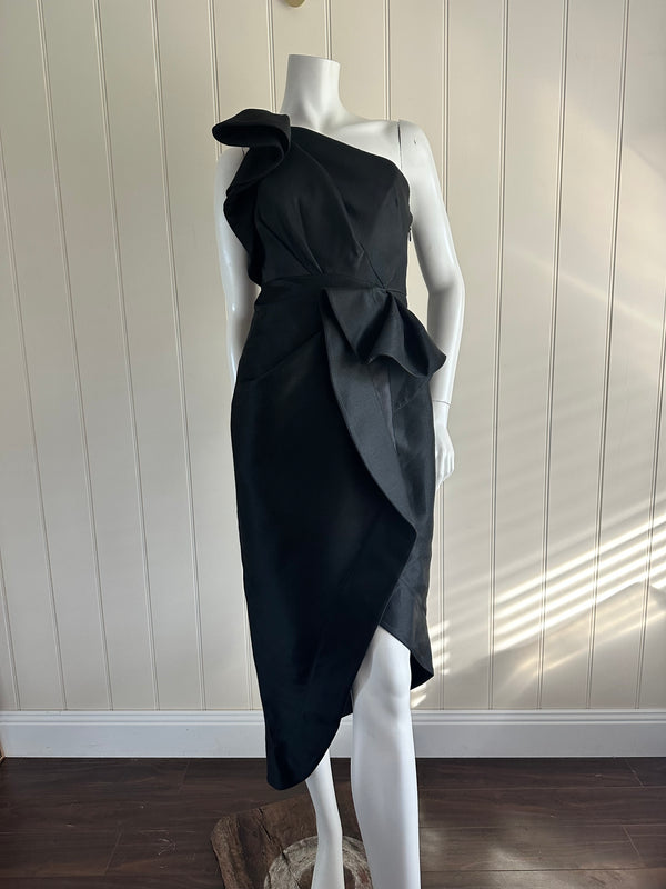Acler Darcher Dress Size 10 Black Midi One Shoulder