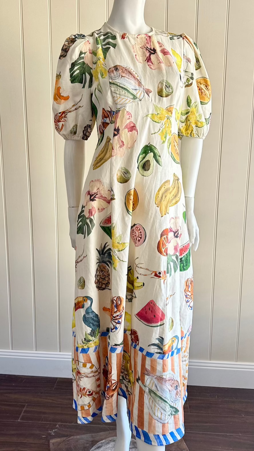 Alemais Theo Midi Dress Size 10 Short Puff Sleeve