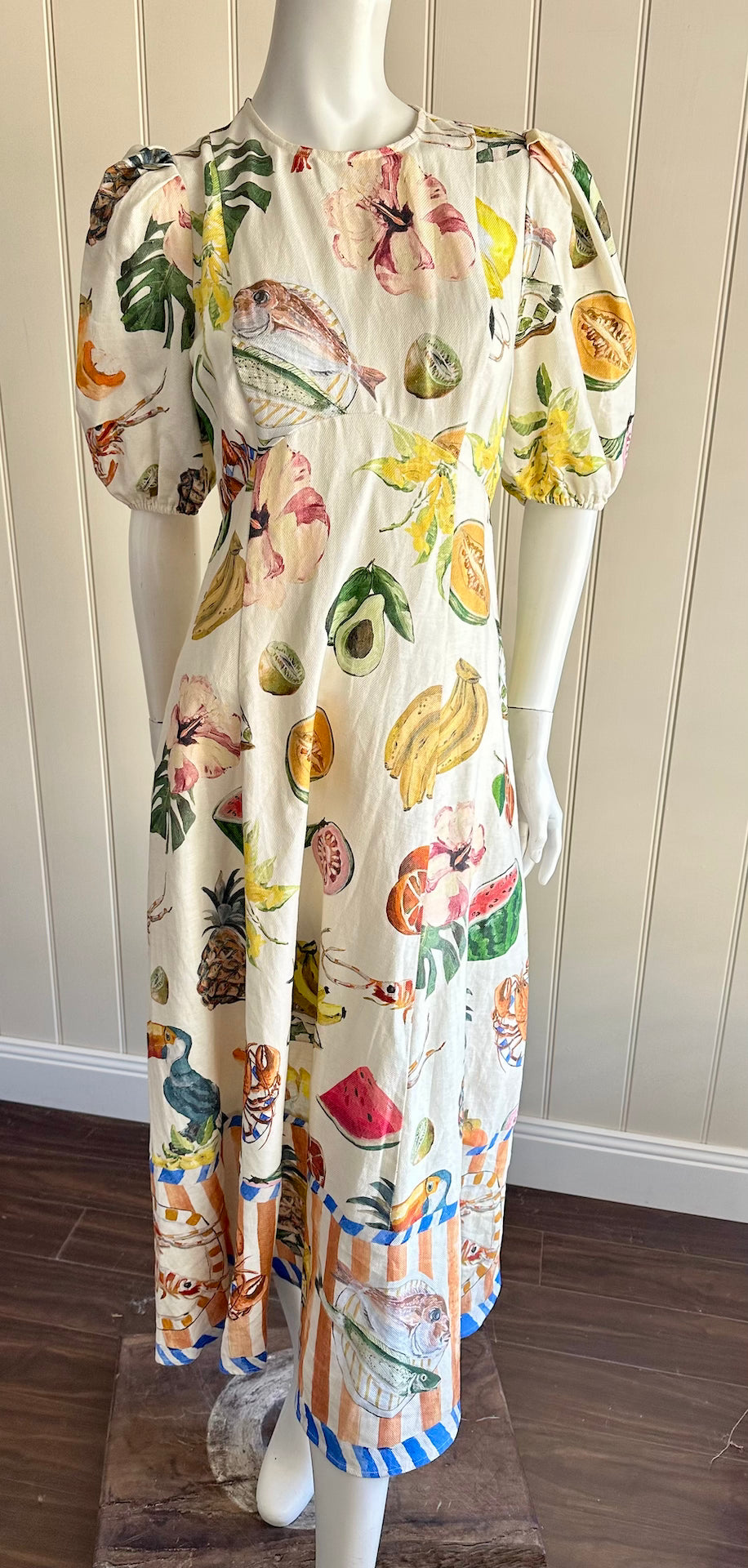 Alemais Theo Midi Dress Size 10 Short Puff Sleeve