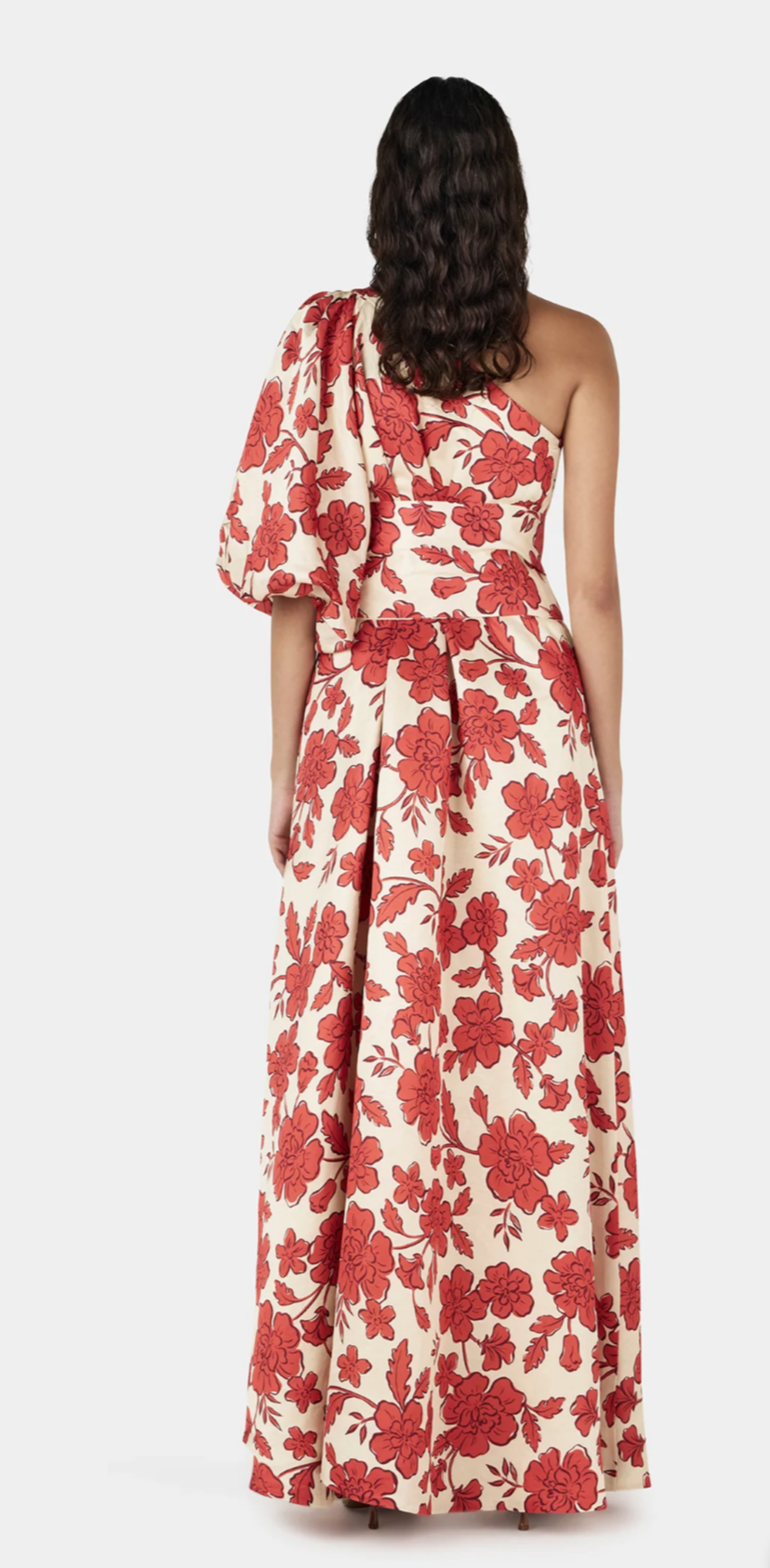 Hansen and Gretel Carmen Wildflower Maxi Dress Size S 8 10 One Shoulder Orange Red Gold Beige
