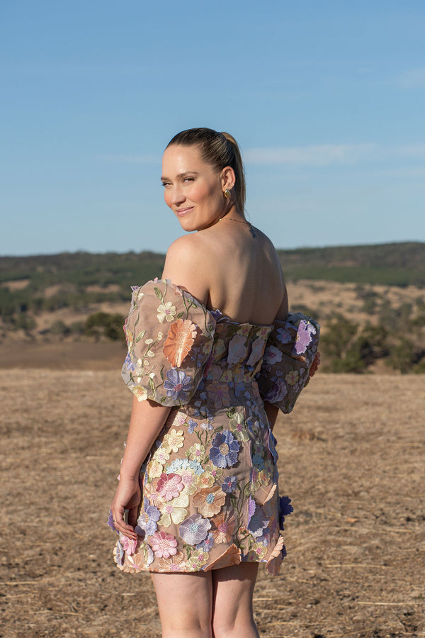 Elliat Perry Embellished Mini Dress Size L 12 Purple off Shoulder