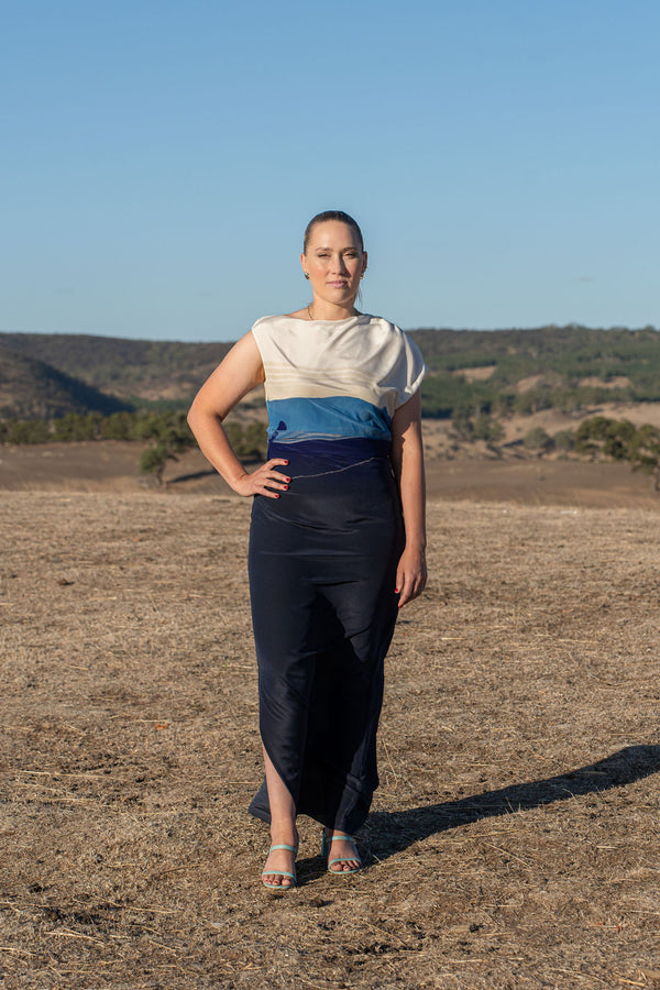Sir The Label Silk Midi Dress Size M 12 Blue White