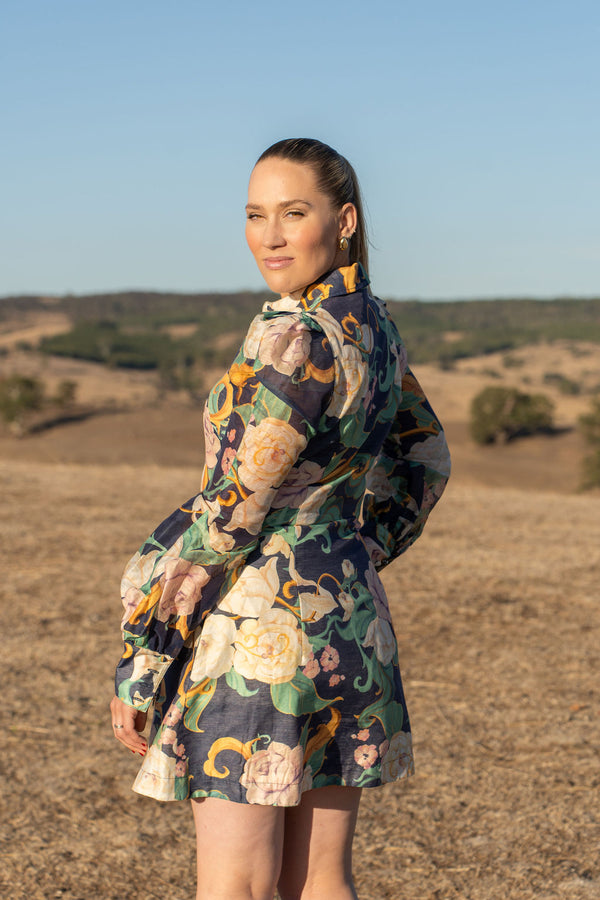 Leo Lin Lana Mini Shirtdress Size 10 Long Sleeve Floral