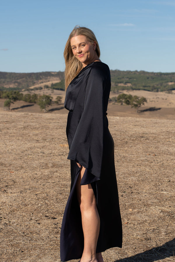 Significant other One Shoulder Dress Size 14 Navy blue Satin