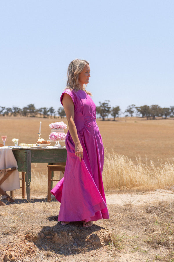 Acler Emery Midi Dress Size S 10 Pink Pockets