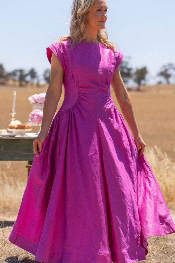 Acler Emery Midi Dress Size S 10 Pink Pockets