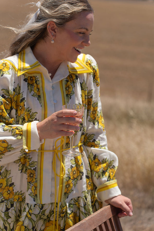 Alemais Gisela Mini Floral Linen Shirt Dress Size 14 16