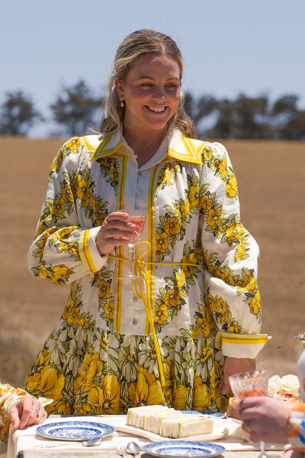 Alemais Gisela Mini Floral Linen Shirt Dress Size 14 16