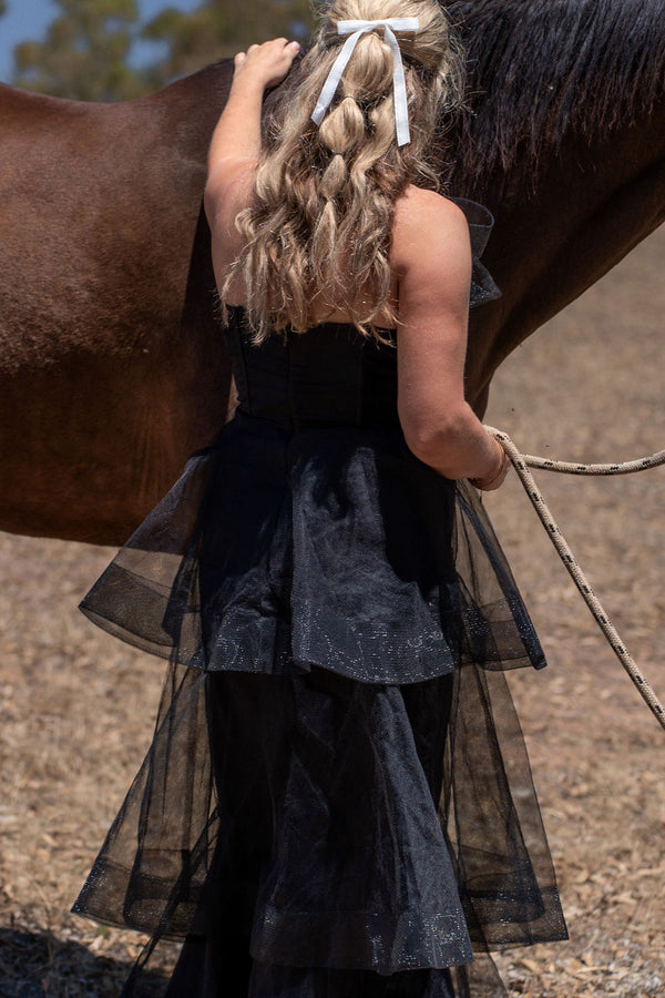 Bariano Kascade Tiered Ruffle Midi Maxi Dress Black Size Au 14