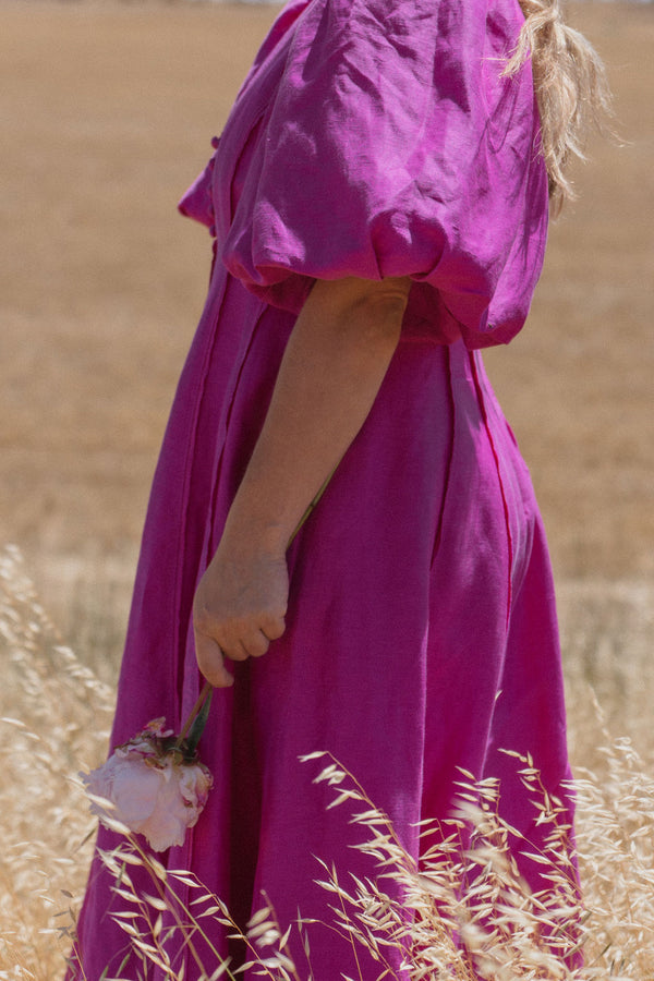 Aje Dusk Puff Sleeve Midi Dress Size Xl 16 Deep Magenta