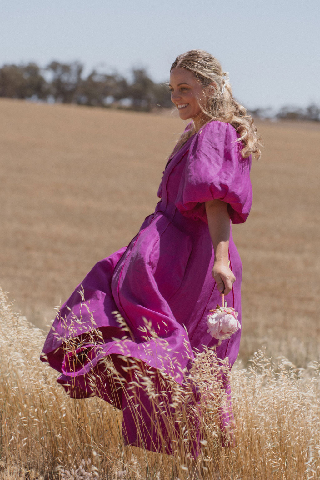 Aje Dusk Puff Sleeve Midi Dress Size Xl 16 Deep Magenta